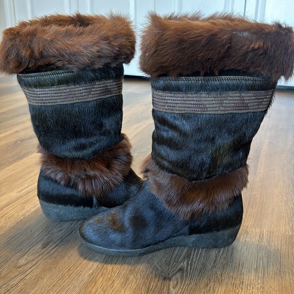vtg Italian Tecnica 70s 80s brown goat fur mukluk muk luk boots size 7.5 cute - Picture 11 of 15